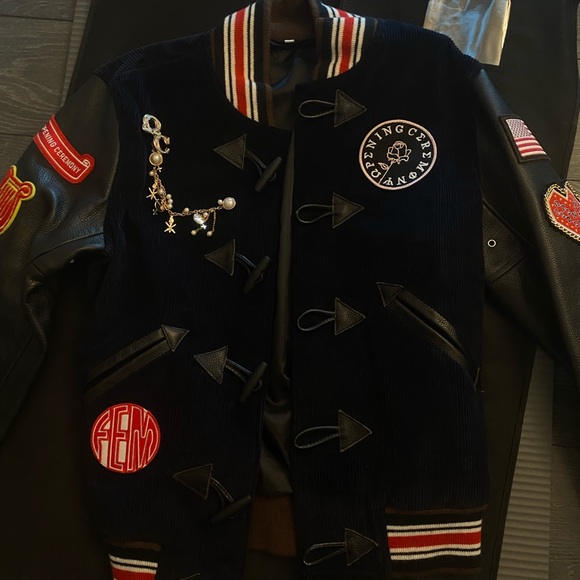 OPENING CEREMONY Black/Navy Corduroy Varsity Bomber Jacket - Picture 9 of 15